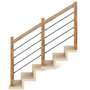 Balustrada na Schody Wewnętrzne z Rurkami w Poziomie - Kompletna Balustrada Barierka Dębowa na Wymiar do Samodzielnego Montażu