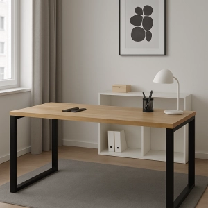 Biurko z Drewna Dębowego Stalowy Stelaż