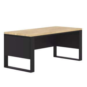 Biurko z Drewna Dębowego Stalowy Stelaż z Blendami Czarnymi