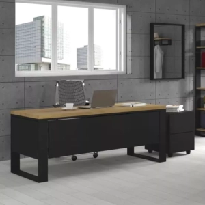 Biurko z Drewna Dębowego Stalowy Stelaż z Blendami Czarnymi