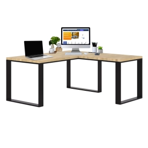 Biurko Narożne z Drewna Dębowego Stalowy Stelaż