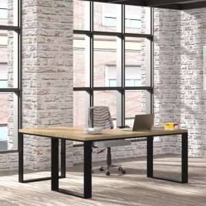 Biurko Narożne z Drewna Dębowego Stalowy Stelaż