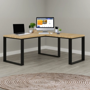 Biurko Narożne z Drewna Dębowego Stalowy Stelaż