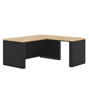 Biurko Narożne z Drewna Dębowego Stalowy Stelaż z Blendami Czarnymi