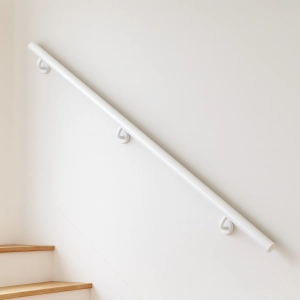 Poręcz Ścienna SCHODOWA Zestaw Stal Barierka Na Schody Okrągła Biała 150cm - 280cm