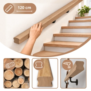 PORĘCZ DĘBOWA NA SCHODY OMEGA 5,5x4,5 POCHWYT DO BALUSTRADY 120 CM