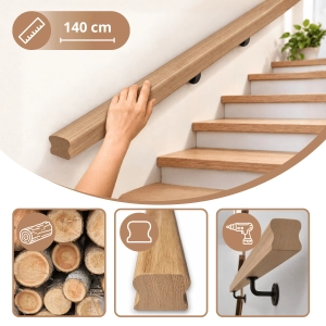 PORĘCZ DĘBOWA NA SCHODY OMEGA 5,5x4,5 POCHWYT DO BALUSTRADY 140 CM