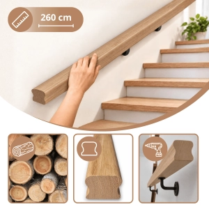 PORĘCZ DĘBOWA NA SCHODY OMEGA 5,5x4,5 POCHWYT DO BALUSTRADY 260 CM
