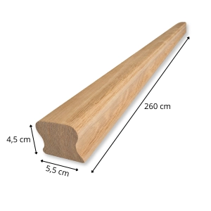 PORĘCZ DĘBOWA NA SCHODY OMEGA 5,5x4,5 POCHWYT DO BALUSTRADY 260 CM