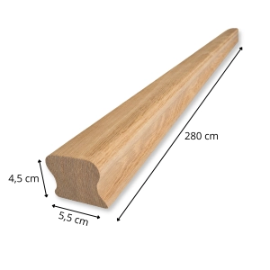 PORĘCZ DĘBOWA NA SCHODY OMEGA 5,5x4,5 POCHWYT DO BALUSTRADY 280 CM