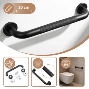UCHWYT ŁAZIENKOWY CZARNY 30 CM - PORĘCZ DLA SENIORA DO WANNY, PRYSZNICA I WC