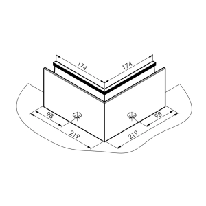 Narożnik U balustrady szklanej - wewnętrzny, AL/ELOX/Satin