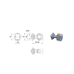 Zawias regulowany do spawu , M20 , AISI 304 , nierdzewny