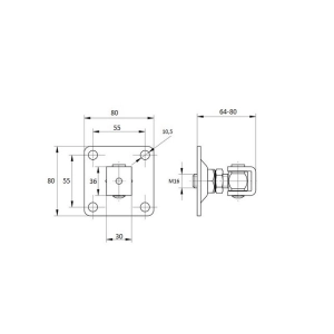 Zawias regulowany z płytką montażową 80 x 80 mm  , M16-K , AISI 304 , nierdzewny