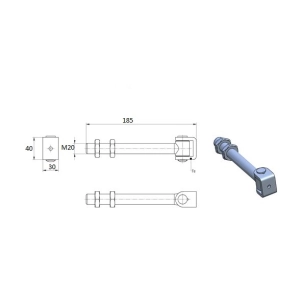 Zawias regulowany długi, M 20, 185 mm stal ocynkowana