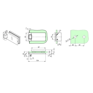 Zawias do ościeżnicy drewnianej szklanych drzwi Bar - para