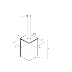Okucie do drewna 50 x 50 mm , górne , pręt pod poręcz , AISI 304 , szlifowane , nierdzewne