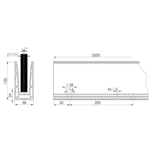 Profil U balustrady szklanej , aluminiowy 2500mm , montaż górny , regulacja kąta